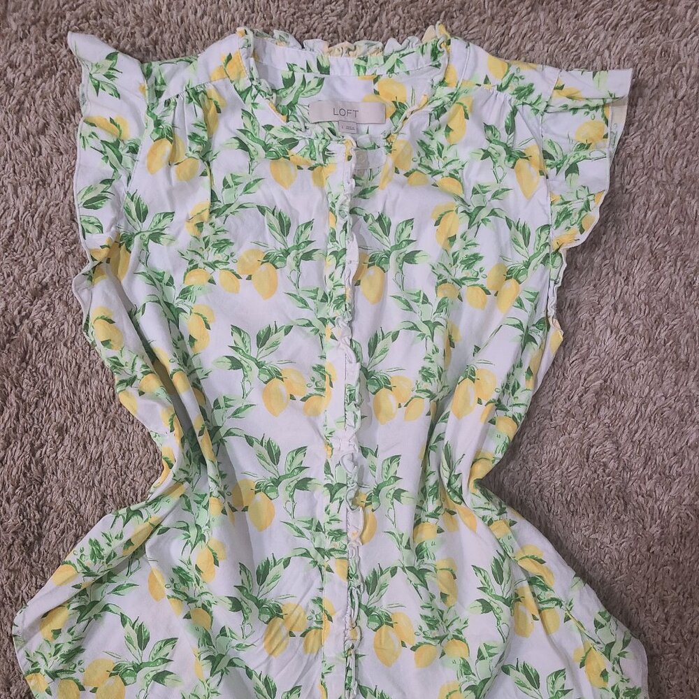 Womens large loft blouse button up lemon print